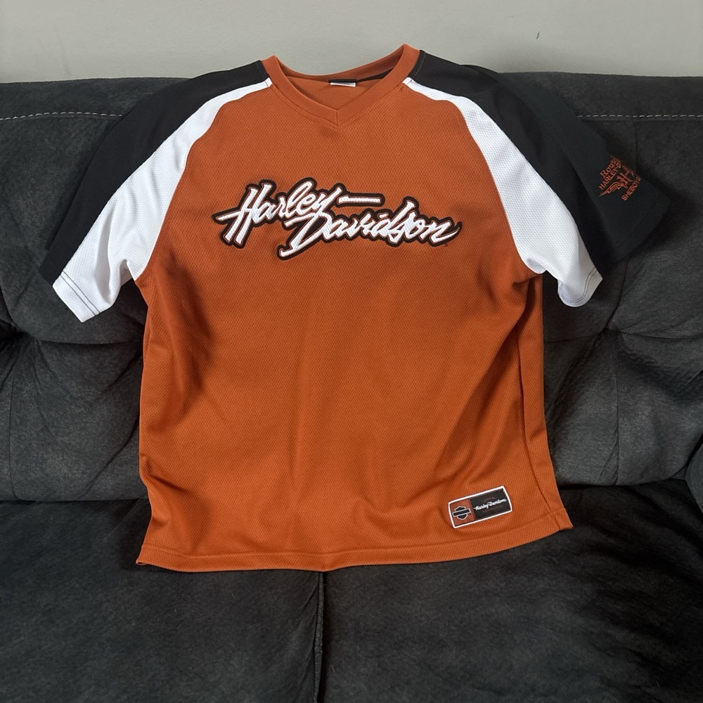 Harley-Davidson Men's Orange, Black, and White Tee
